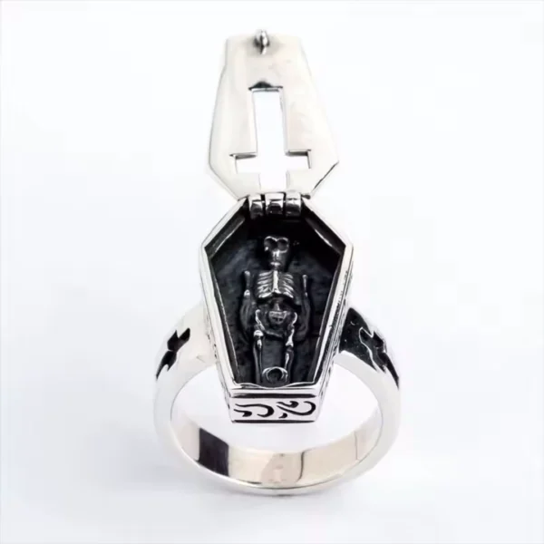 Bague Cercueil Ouvrable sur Squelette Bague Cercueil Ouvrable sur Squelette.
