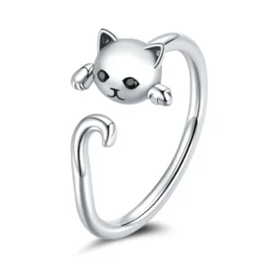Bague Chat Espiègle Réglable en Acier Inoxydable.