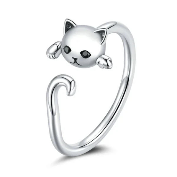 Bague Chat Espiègle Réglable en Acier Inoxydable.