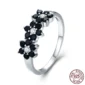 Bague Fleurs Argent 925 Zircon Noir et Blanc Femme.
