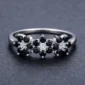 Bague Fleurs Argent 925 Zircon Noir et Blanc pour Femme.