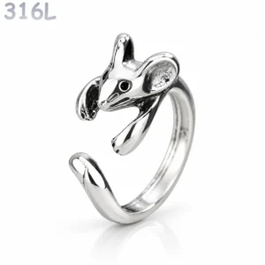 Bague Ouverte Souris en Acier Taille Réglable.