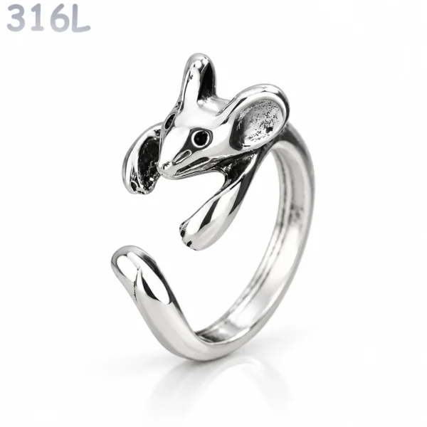 Bague Ouverte Souris en Acier Taille Réglable.