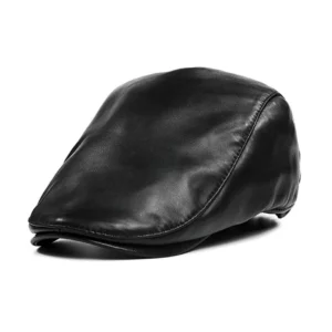 Béret Duckbill en Cuir Noir pour Homme.