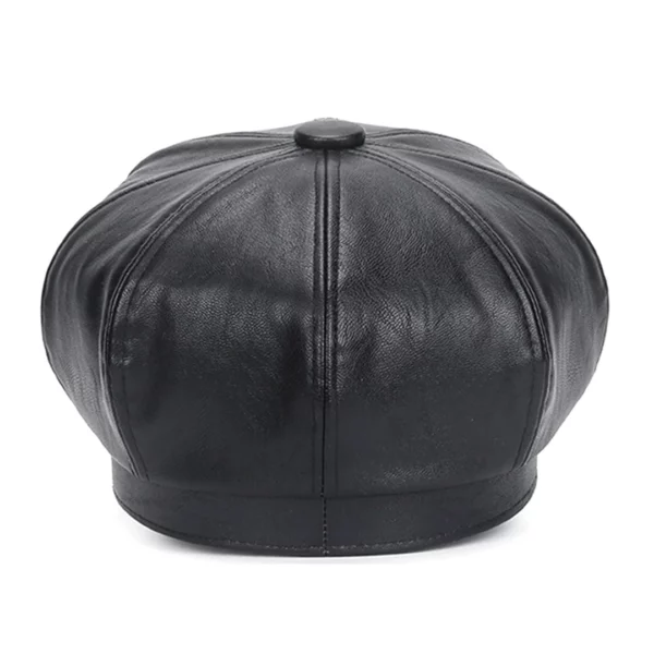 Béret Gavroche en Cuir Noir pour Femme (vue arrière) Béret Gavroche en Cuir Noir pour Femme (vue arrière).