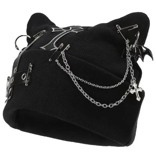 Bonnet Gothique Noir pour Femme avec Oreilles de Chat & Accessoires Bonnet Gothique Noir pour Femme avec Oreilles de Chat & Accessoires.