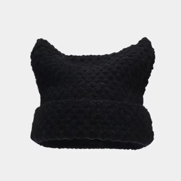 Bonnet Tricoté Noir avec Oreilles de Chat pour Femme Bonnet Tricoté Noir avec Oreilles de Chat pour Femme.
