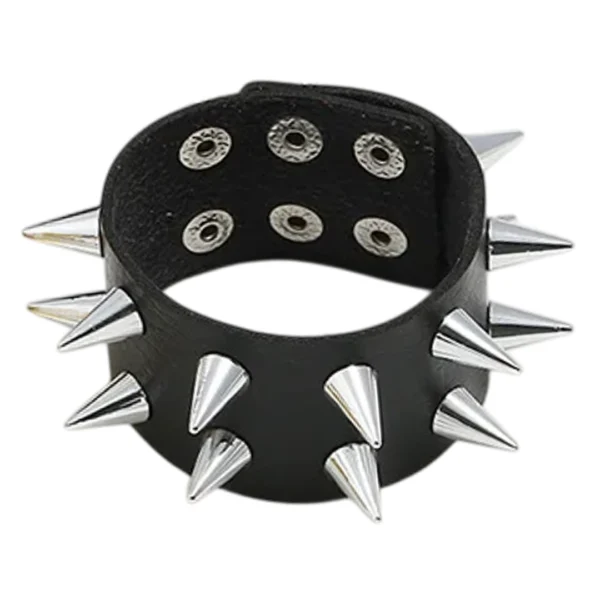 Bracelet Cuir PU à Deux Rangées de Spikes Bracelet Cuir PU à Deux Rangées de Spikes.