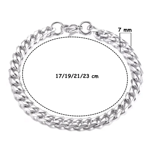 Bracelet Gourmette Maille Cubaine - Acier Inoxydable 7 mm (dimensions) Bracelet Gourmette Maille Cubaine - Acier Inoxydable 7 mm (dimensions)