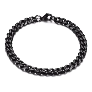 Bracelet Gourmette Maille Cubaine - Acier Noir PVD 7 mm.