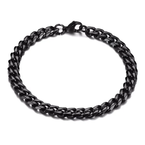 Bracelet Gourmette Maille Cubaine - Acier Noir PVD 7 mm.