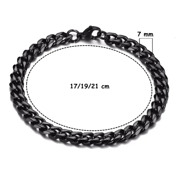 Bracelet Gourmette Maille Cubaine - Acier Noir PVD 7 mm (dimensions) Bracelet Gourmette Maille Cubaine - Acier Noir PVD 7 mm (dimensions).