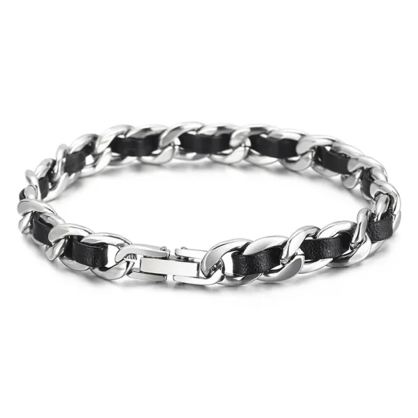 Bracelet Homme Chaîne Cubaine & Lanière Cuir Traversante.