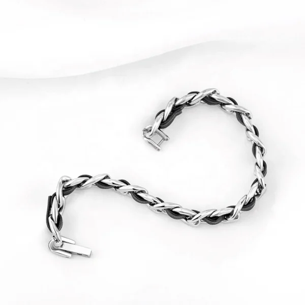 Bracelet Homme Chaîne Cubaine & Lanière Cuir Traversante - Fermoir à boucle déployante Bracelet Homme Chaîne Cubaine & Lanière Cuir Traversante - Fermoir à boucle déployante.