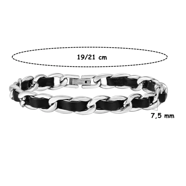 Bracelet Homme Chaîne Cubaine & Lanière Cuir Traversante pour Poignet 19 ou 21 cm Bracelet Homme Chaîne Cubaine & Lanière Cuir Traversante pour Poignet 19 ou 21 cm.