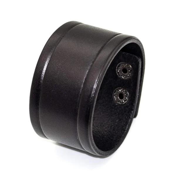 Bracelet Noir en Similicuir à Rainures Latérales Bracelet Noir en Similicuir à Rainures Latérales.