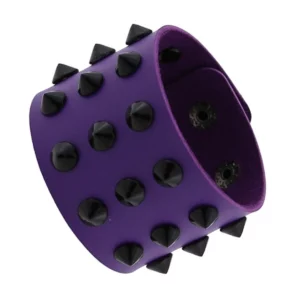 Bracelet Punk Goth à Clous Coniques en Cuir Violet.