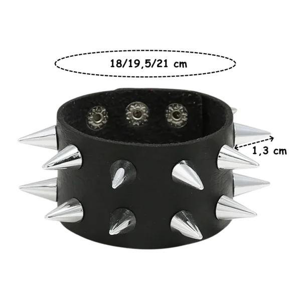 Bracelet Similicuir Noir à Deux Rangées de Pointes Métalliques (dimensions) Bracelet Similicuir Noir à Deux Rangées de Pointes Métalliques (dimensions).