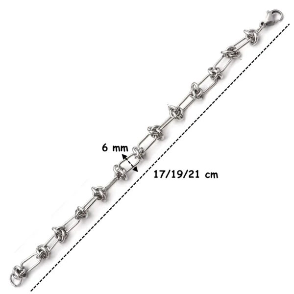 Bracelet Trombone Acier Inoxydable - Maillons Noués 6 mm (dimensions) Bracelet Trombone Acier Inoxydable - Maillons Noués 6 mm (dimensions).