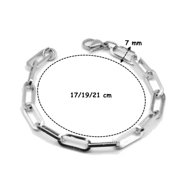Bracelet à Maillons Trombone 7 mm en Acier Inoxydable (dimensions) Bracelet à Maillons Trombone 7 mm en Acier Inoxydable (dimensions).