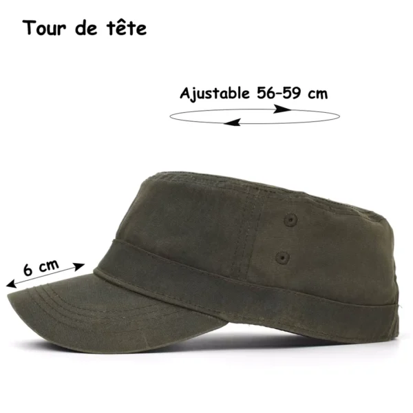 Casquette Militaire Coton Ciré Vintage Ajustable (dimensions) Casquette Militaire Coton Ciré Vintage Ajustable (dimensions).