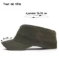 Casquette Militaire Coton Ciré Vintage Ajustable (dimensions).