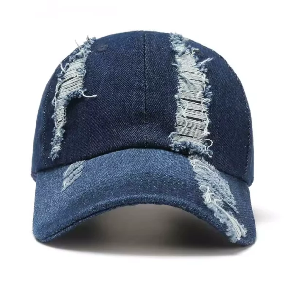 Casquette de Baseball Bleu Marine en Denim Déchiré pour Homme & Femme.