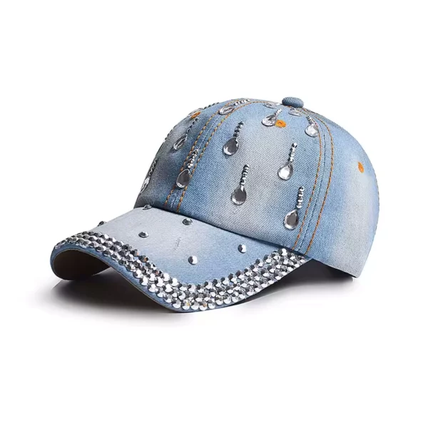 Casquette en Denim Délavé avec Gouttelettes Style Emo Punk.
