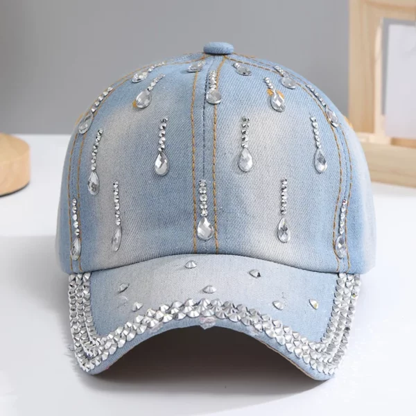 Casquette en Jean Délavé avec Gouttelettes pour Femme.
