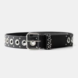 Ceinture noire en Cuir PU avec Rivets et Œillets Métalliques.