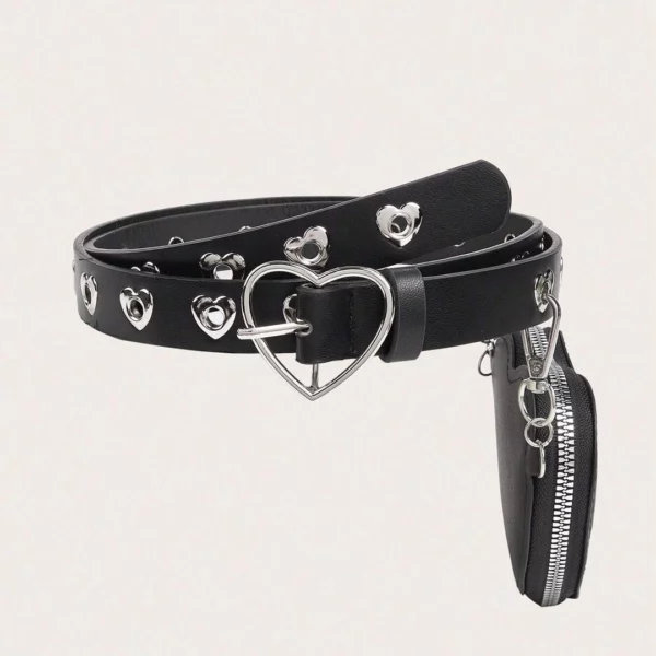 Ceinture Goth Punk en Cuir avec Œillets Cœur et Sacoche Amovible Assortie Ceinture Goth Punk en Cuir avec Œillets Cœur et Sacoche Amovible Assortie.