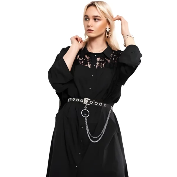 Ceinture Œillets Cuir Noir avec Double Chaîne Pendante Style Gothique Rock Unisexe Ceinture Œillets Cuir Noir avec Double Chaîne Pendante Style Gothique Rock Unisexe.