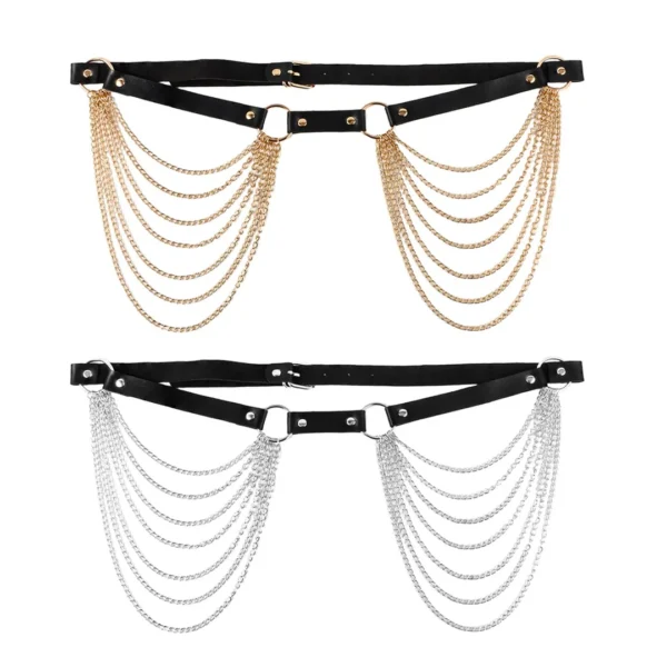 Ceinture de Taille en Cuir Synthétique avec Cascade de Chaînes Métalliques Ceinture de Taille en Cuir Synthétique avec Cascade de Chaînes Métalliques.
