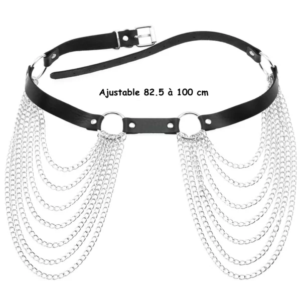 Ceinture de Taille en Cuir Synthétique avec Cascade de Chaînes Métalliques Taille 82,5 à 100 cm Ceinture de Taille en Cuir Synthétique avec Cascade de Chaînes Métalliques Taille 82,5 à 100 cm.