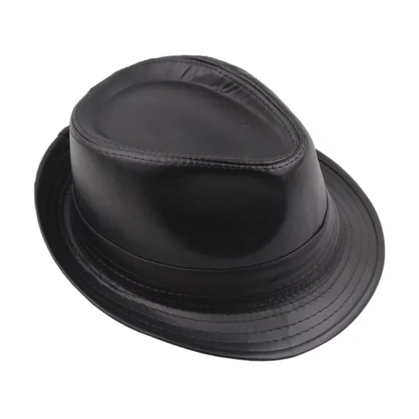 Chapeau Trilby en Cuir Noir Unisexe Chapeau Trilby en Cuir Noir Unisexe.