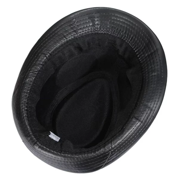 Chapeau Trilby en Cuir Pu Noir Homme & Femme Doublure Coton Polyester Chapeau Trilby en Cuir Pu Noir Homme & Femme Doublure Coton Polyester.