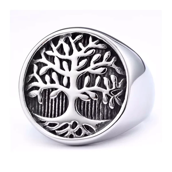 Chevalière Arbre de Vie en Acier 316L - Bague Symbolique.
