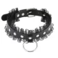 Choker Cuir Noir Punk avec Anneau et Bordure Dentelle
