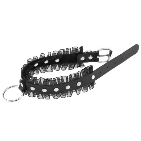 Choker Cuir Noir avec Anneau et Bordure Dentelle Style Punk Romantique Bondage Choker Cuir Noir avec Anneau et Bordure Dentelle Style Punk Romantique Bondage.