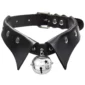 Choker en Cuir Noir à Col Roulé avec Clochette Métallique