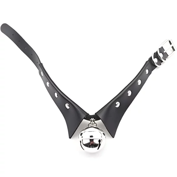 Choker en Cuir Noir à Col Roulé avec Clochette Métallique Fermeture par Boucle à Ardillon Choker en Cuir Noir à Col Roulé avec Clochette Métallique Fermeture par Boucle à Ardillon.