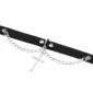 Choker en Cuir Noir avec Croix Pendante & Chaînes Style Gothique.