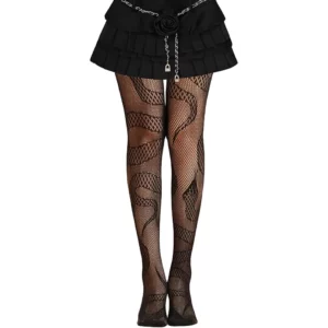 Collant Punk Noir en Résille à Motif Serpent.