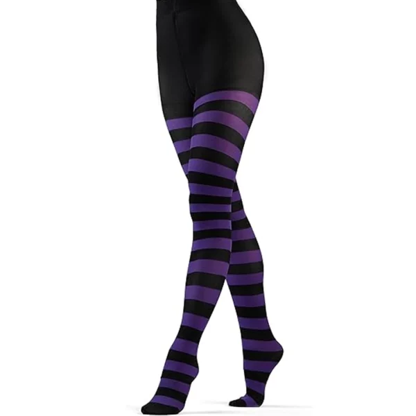 Collants Opaques Gothiques Rayés Noir & Violet Taille Haute Collants Opaques Gothiques Rayés Noir & Violet Taille Haute.