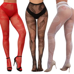 Collants Résille Motif Serpent - Noir, Rouge ou Blanc.