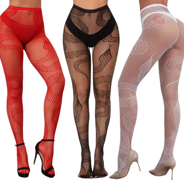 Collants Résille Motif Serpent - Noir, Rouge ou Blanc.