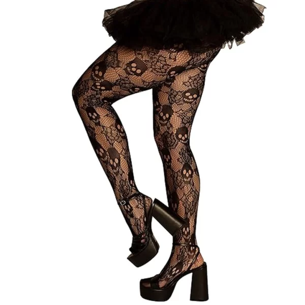 Collants Résille Roses Noires et Crânes Femme Collants Résille Roses Noires et Crânes Femme.