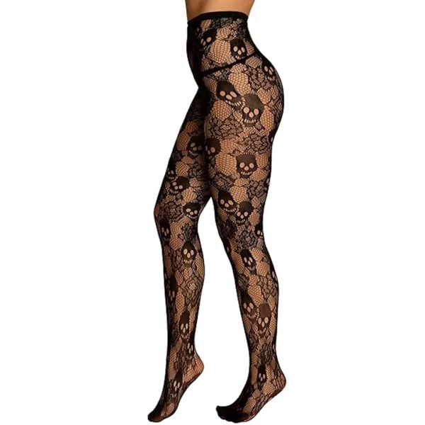 Collants Résille Roses Noires et Crânes Taille Haute Collants Résille Roses Noires et Crânes Taille Haute.