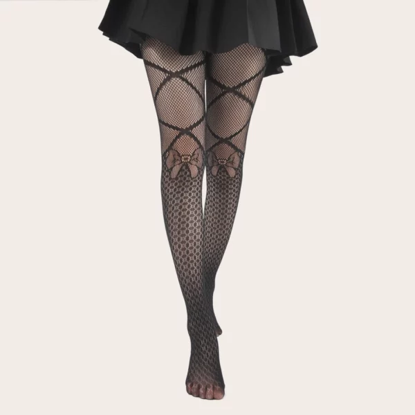 Collants Résille Sexy avec Motif Nœud Papillon.