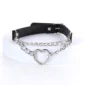 Collier Choker Cuir Noir Cœur & Chaînes Style Gothique Punk.